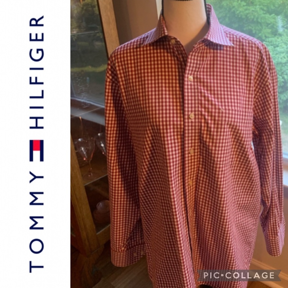 Tommy Hilfiger Mens  red and white button up shirt, EUC